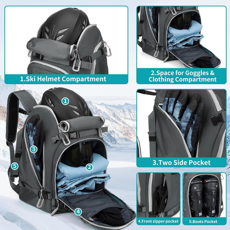 NONSAR Store 50L Ski Boot Bag - Waterproof Snowboard Boot Travel Backpack for Helmet, Googles, Gloves, Skis & Accessories for Men Women - Image 3